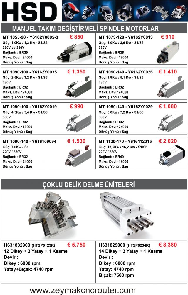 HSD SPINDLE MANUEL TAKIM DEĞİŞTİRME FİYAT LİSTESİ